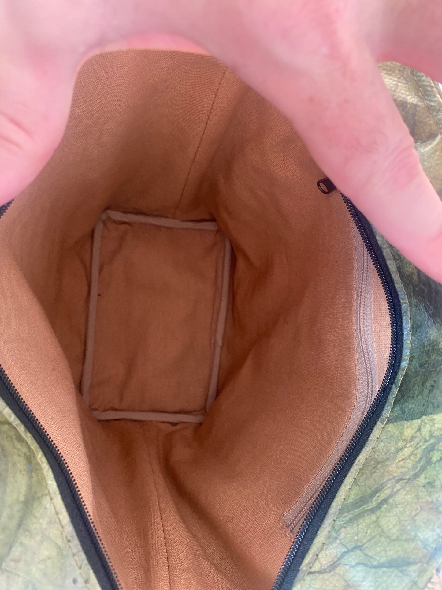 Green Vegan leather tote inside