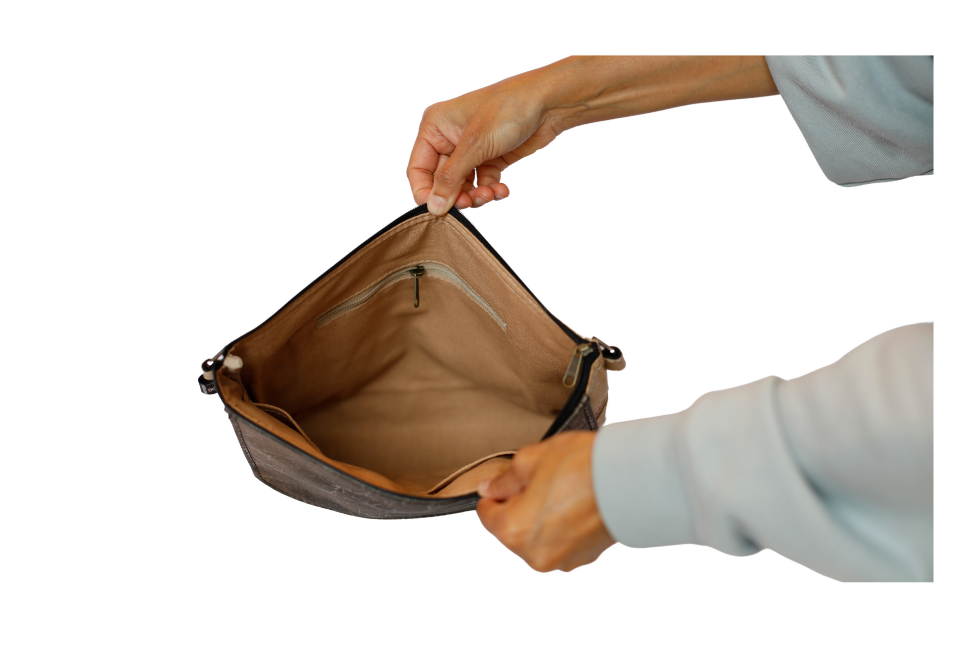 Beige Vegan Messenger Bag Inside