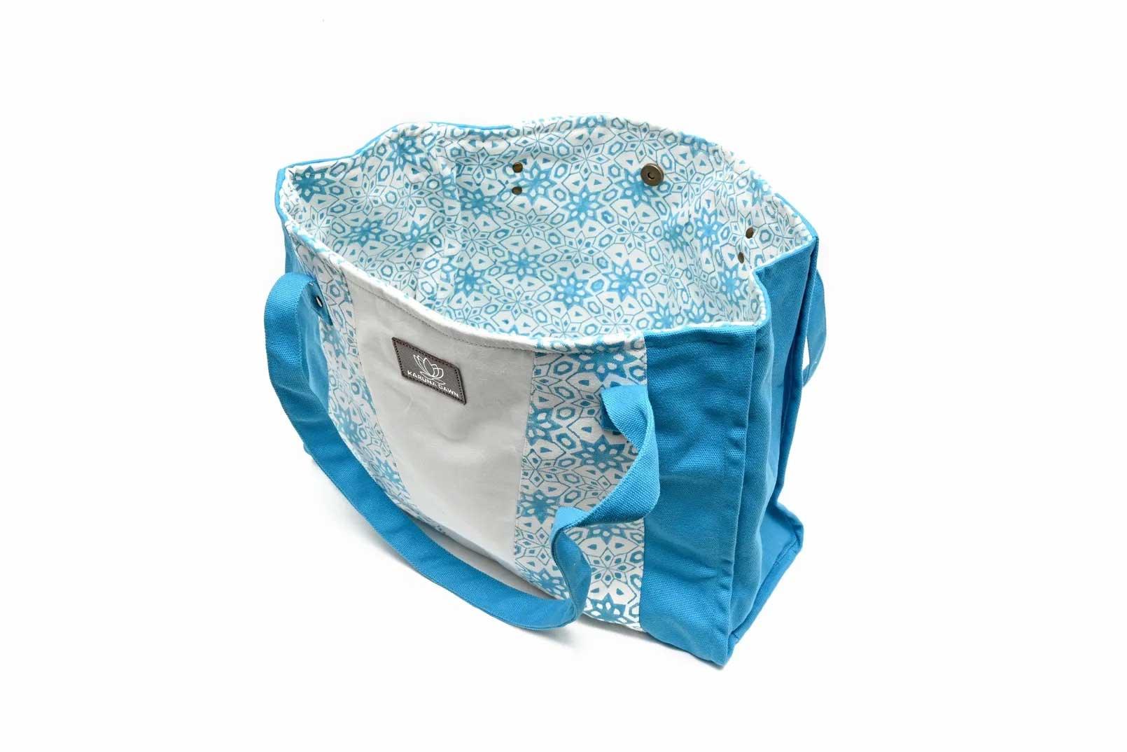 Hand-Block-Design-Tote-Bag---Blue-Turquoise-_-Natural4 - Karuna Dawn