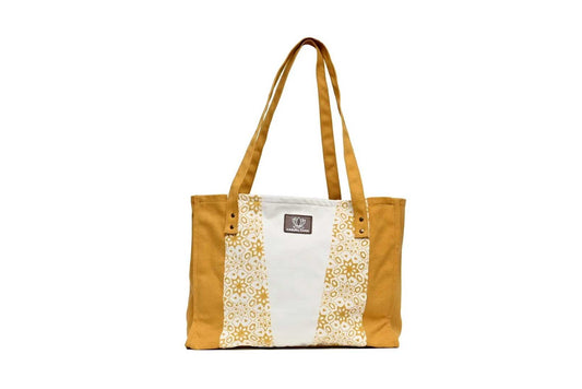 Hand-Block-Design-Tote-Bag---Mustard-_-Natural - Karuna Dawn