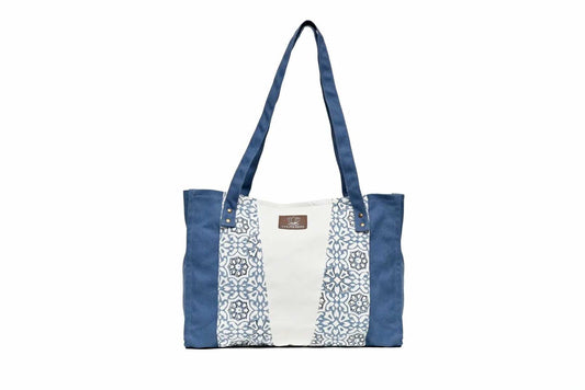 Hand-Block-Design-Tote-Bag---Navy-Blue-_-Natural - Karuna Dawn