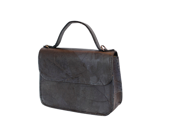 Blue Vegan leather handbag on a white background