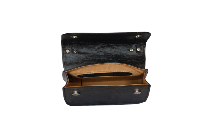 Blue Vegan leather clutch bag on a white background