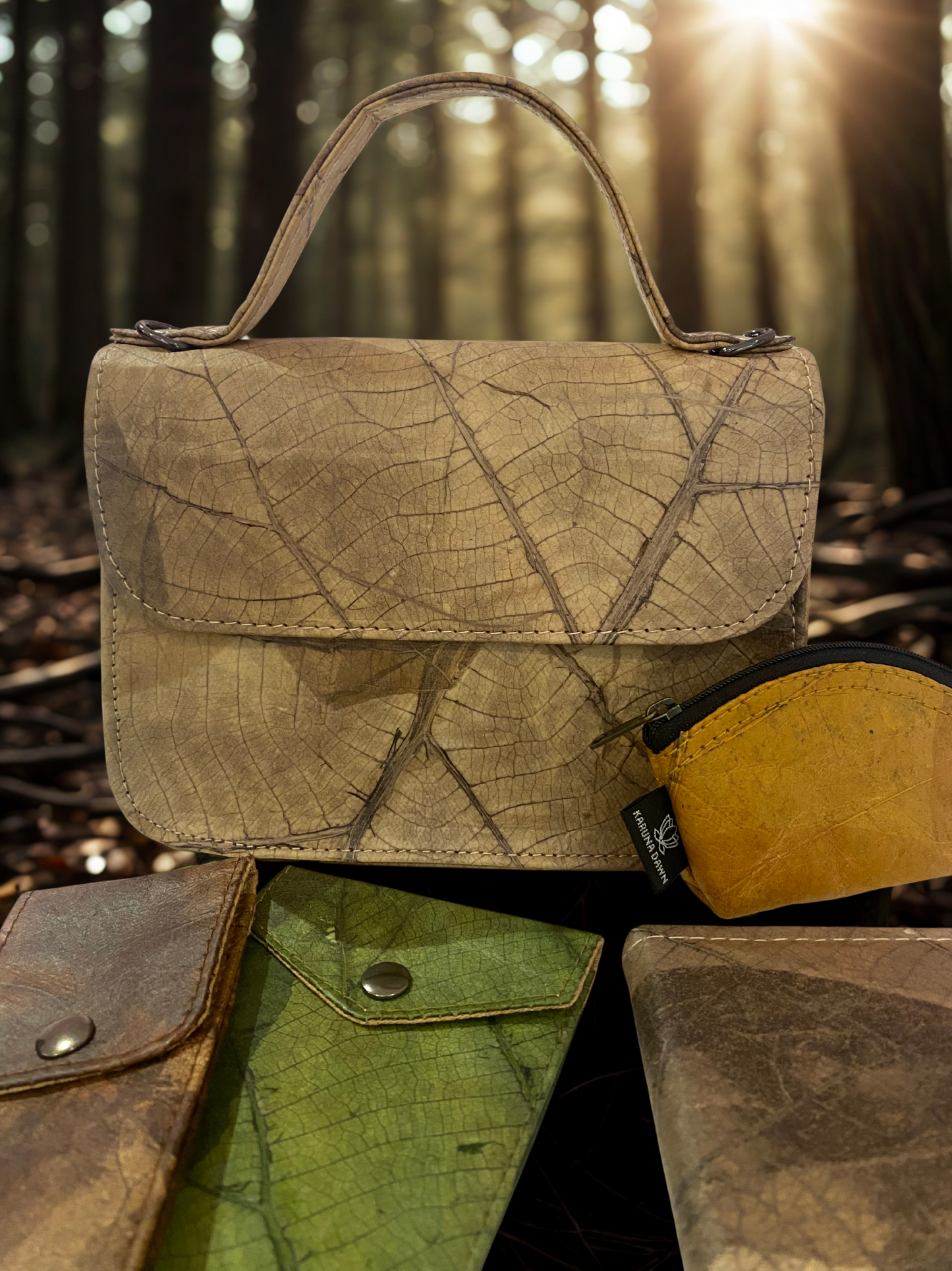 Soft Sand Vegan Leaf Leather Handbag – Calm, Ethical & Handcrafted | Karuna Dawn