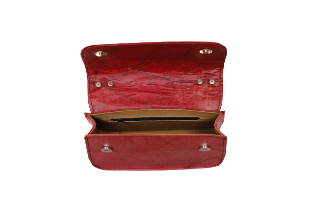 Ethical fashion accessory in crimson vegan leather