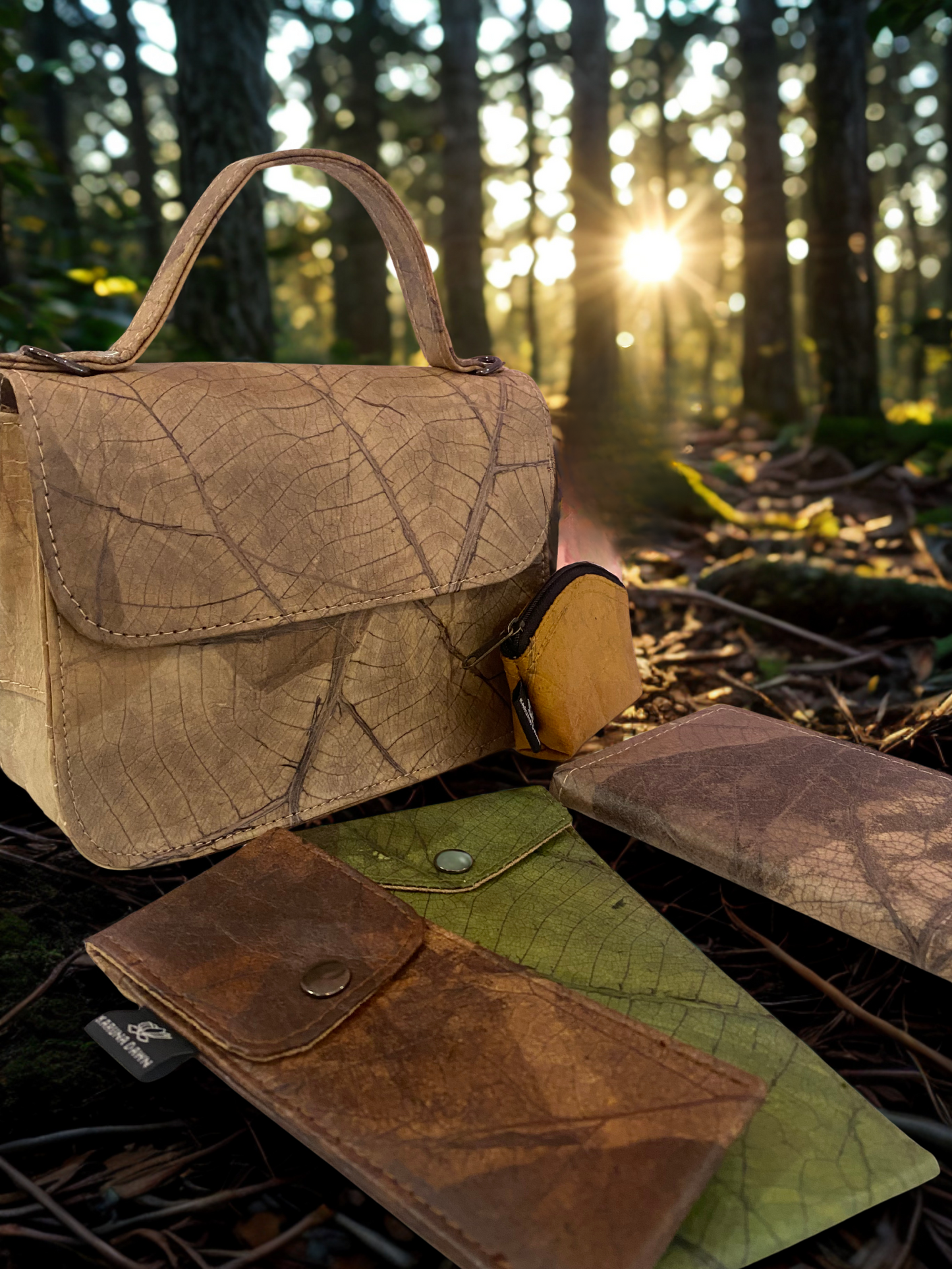 Soft Sand Vegan Leaf Leather Handbag – Calm, Ethical & Handcrafted | Karuna Dawn