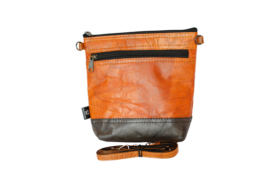 Orange Vegan Leaf Leather X Body Bag