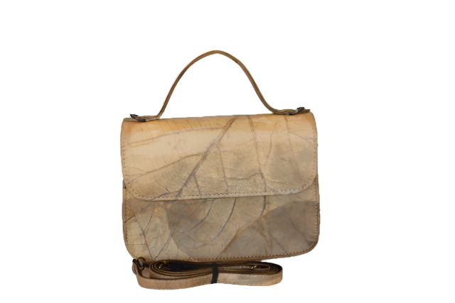 Beige vegan handbag made from real leaves