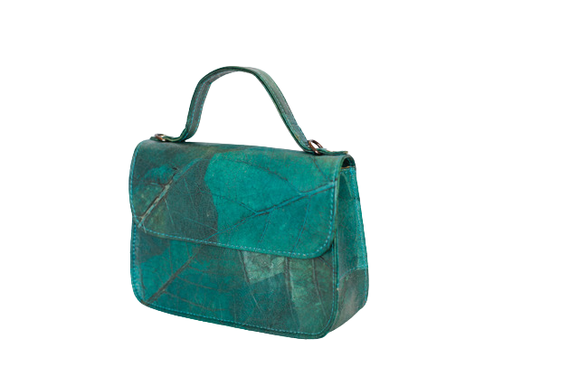 Artisanal plant-based handbag in green-blue tone