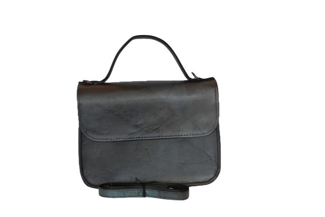 Blue Vegan handbag on a white background