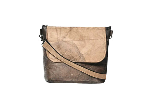 Vegan Leather Unisex Messenger Bag - Beige & Brown