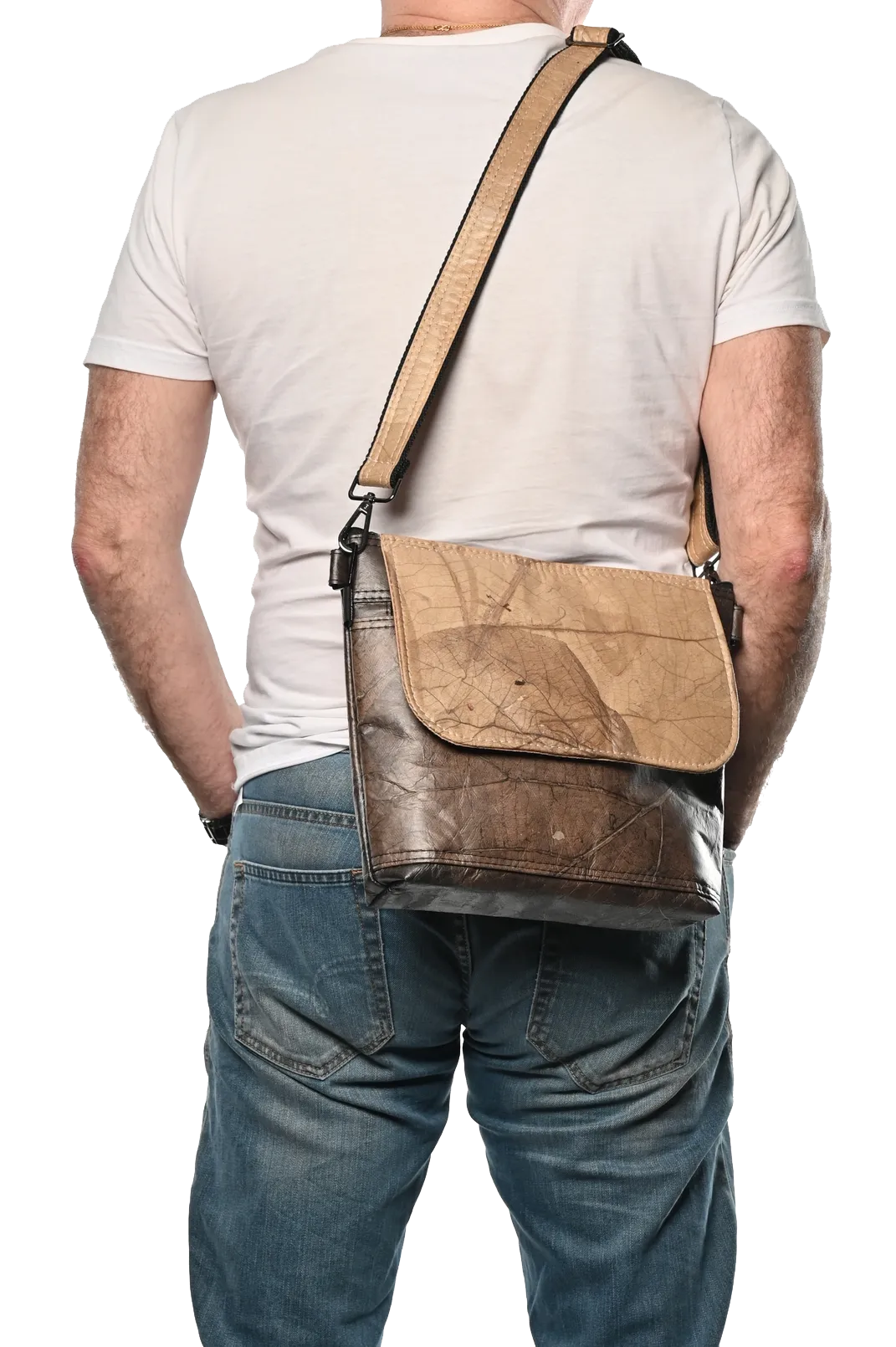 Vegan Leather Unisex Messenger Bag - Beige & Brown