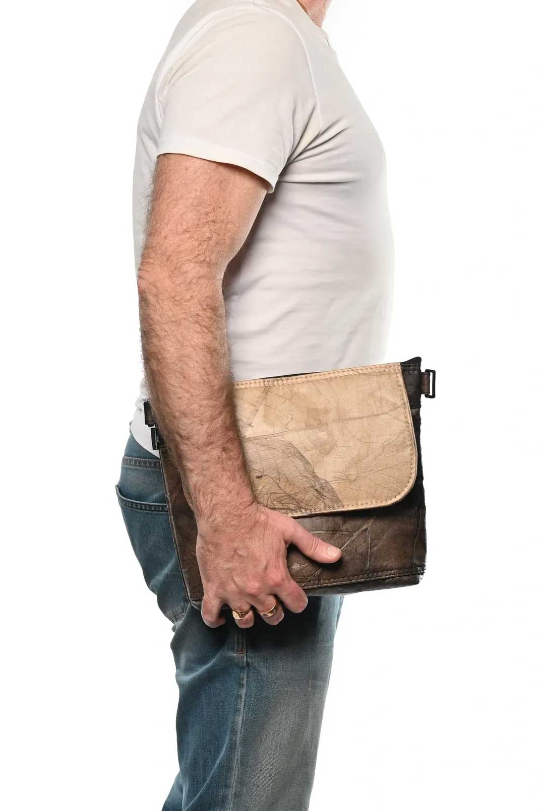 Vegan Leather Unisex Messenger Bag - Beige & Brown