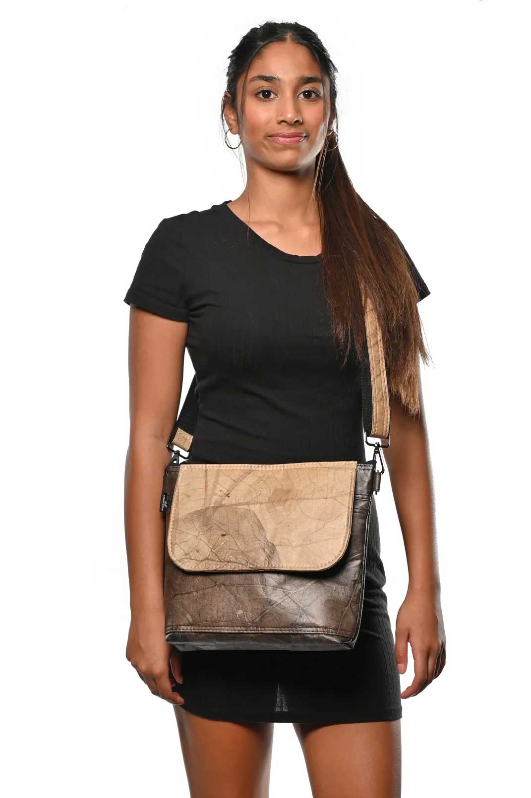 Vegan Leather Unisex Messenger Bag - Beige & Brown