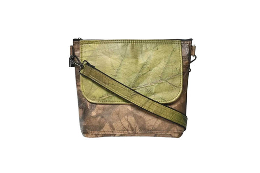 Vegan Leather Unisex Messenger Bag - Green & Brown