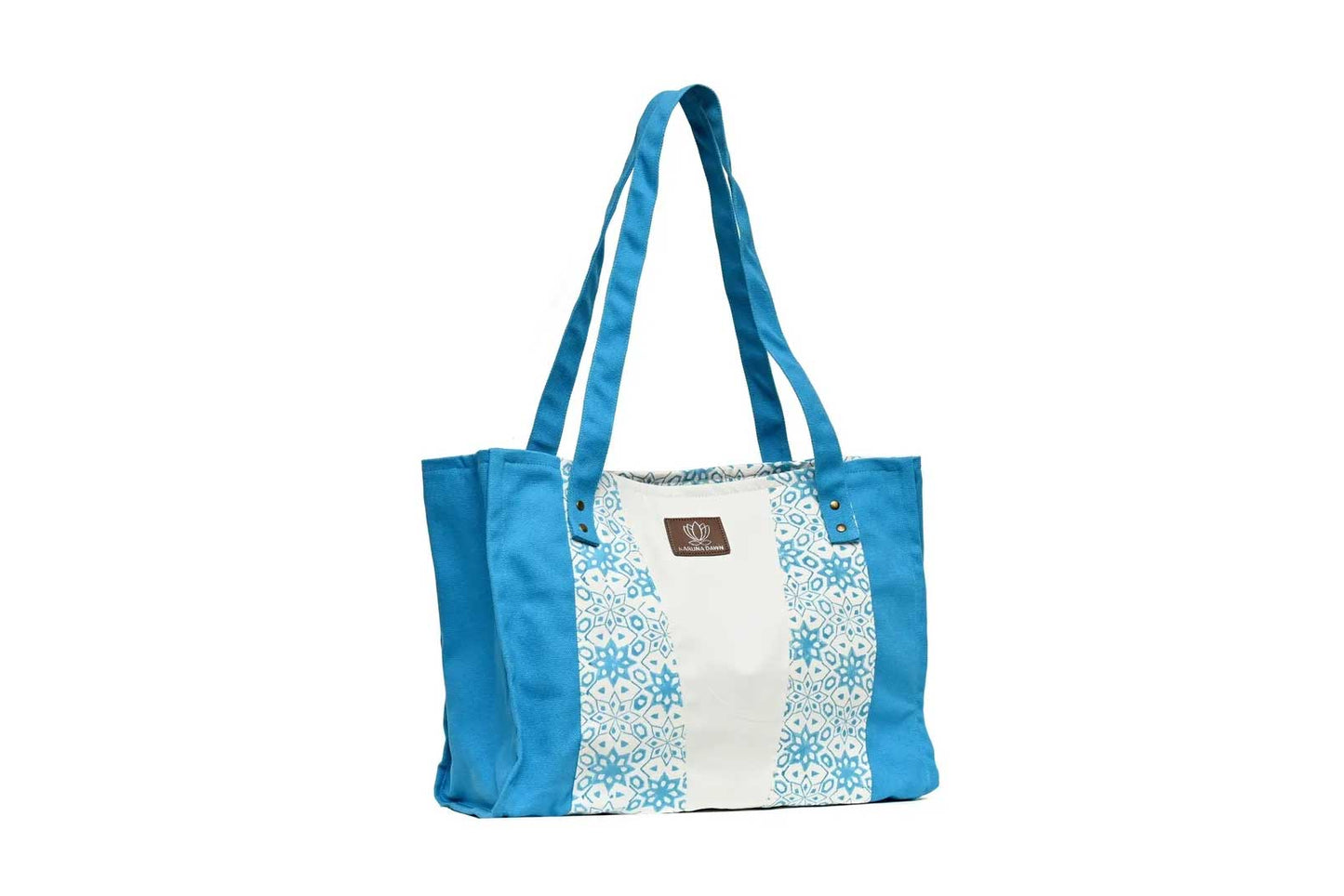 Turquoise & Natural Organic Cotton Tote Bag