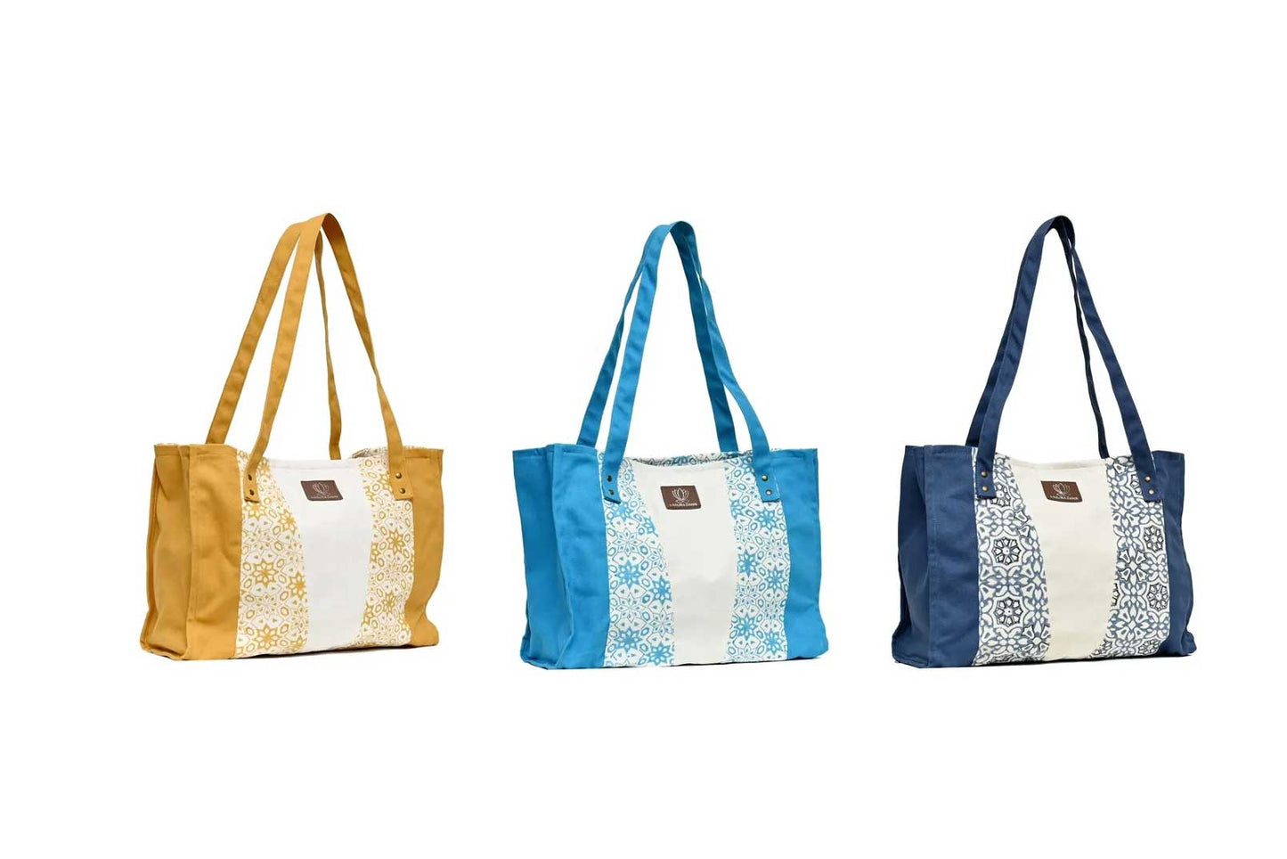 Turquoise & Natural Organic Cotton Tote Bag