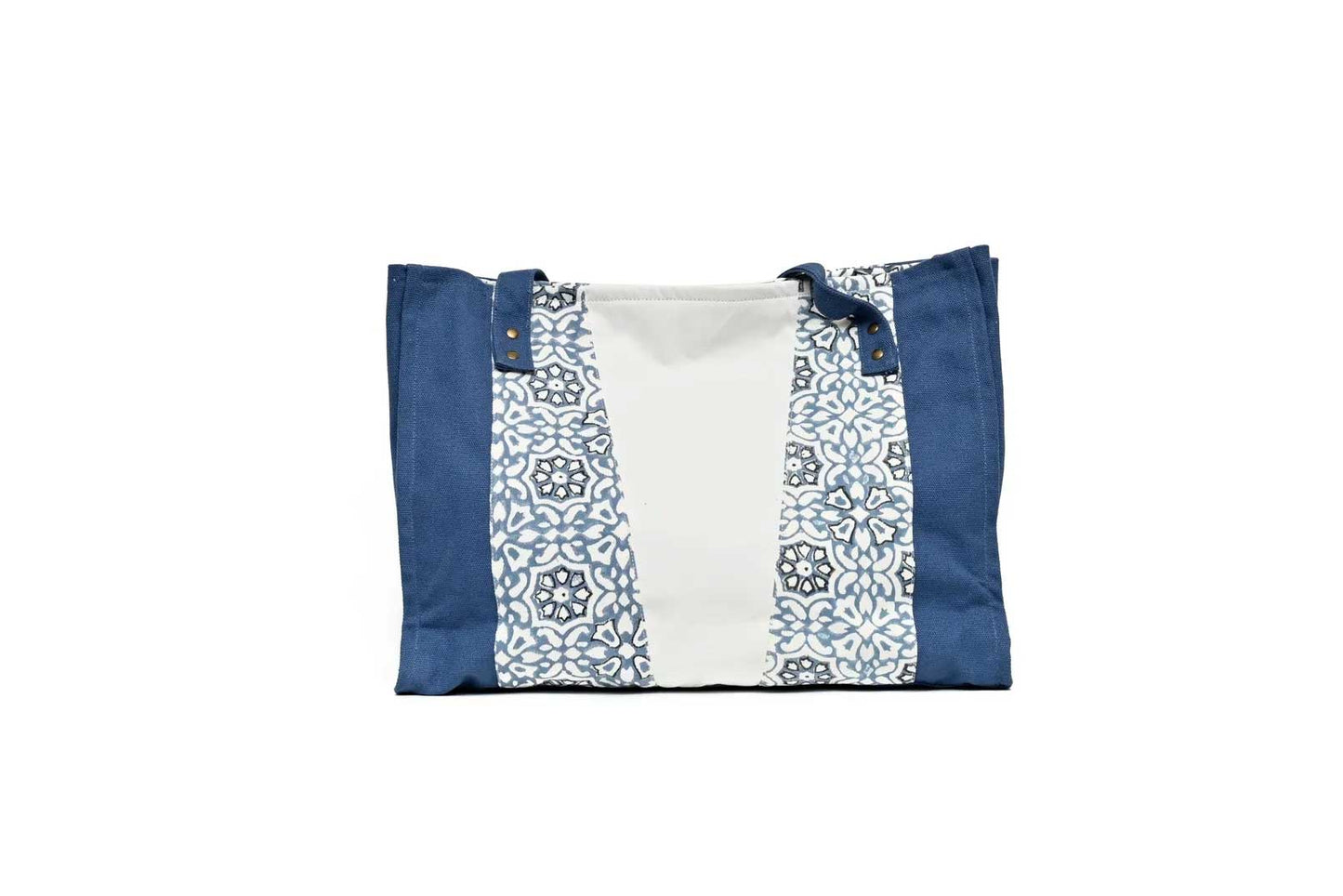 Navy Blue & Natural Organic Cotton Tote Bag