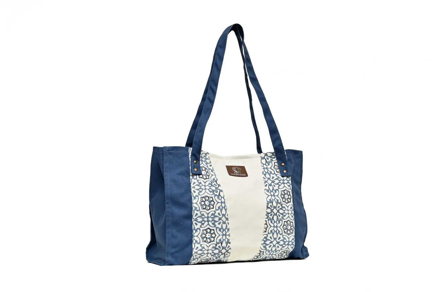 Navy Blue & Natural Organic Cotton Tote Bag