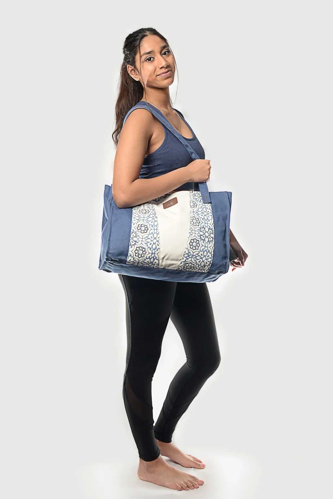 Navy Blue & Natural Organic Cotton Tote Bag