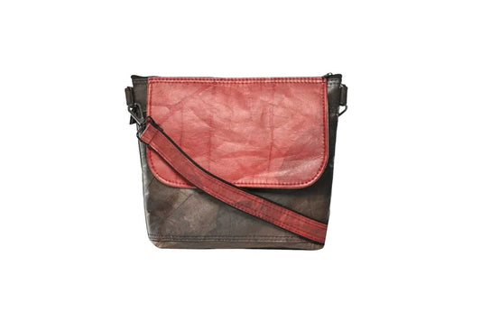 Vegan Leather Unisex Messenger Bag - Red & Brown