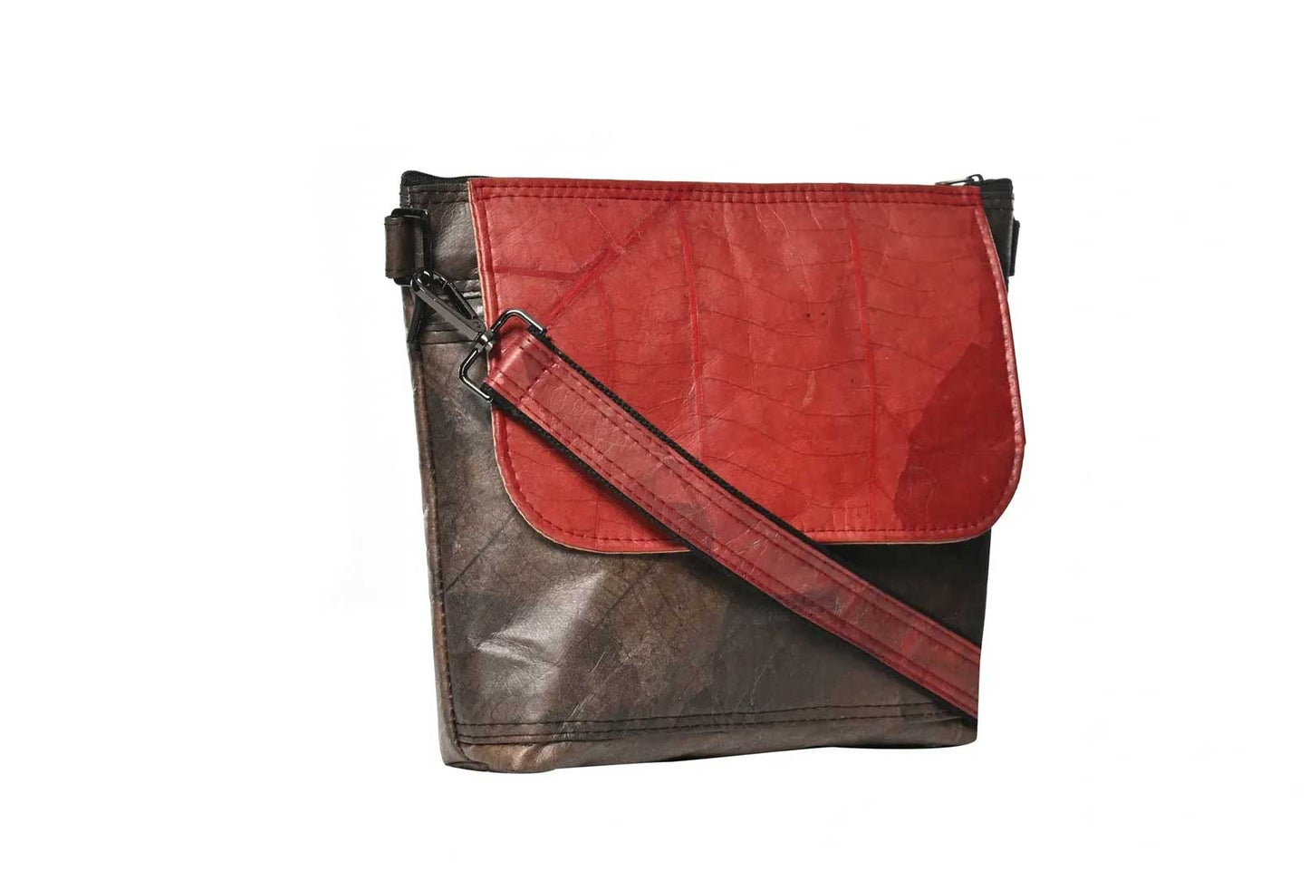 Vegan Leather Unisex Messenger Bag - Red & Brown