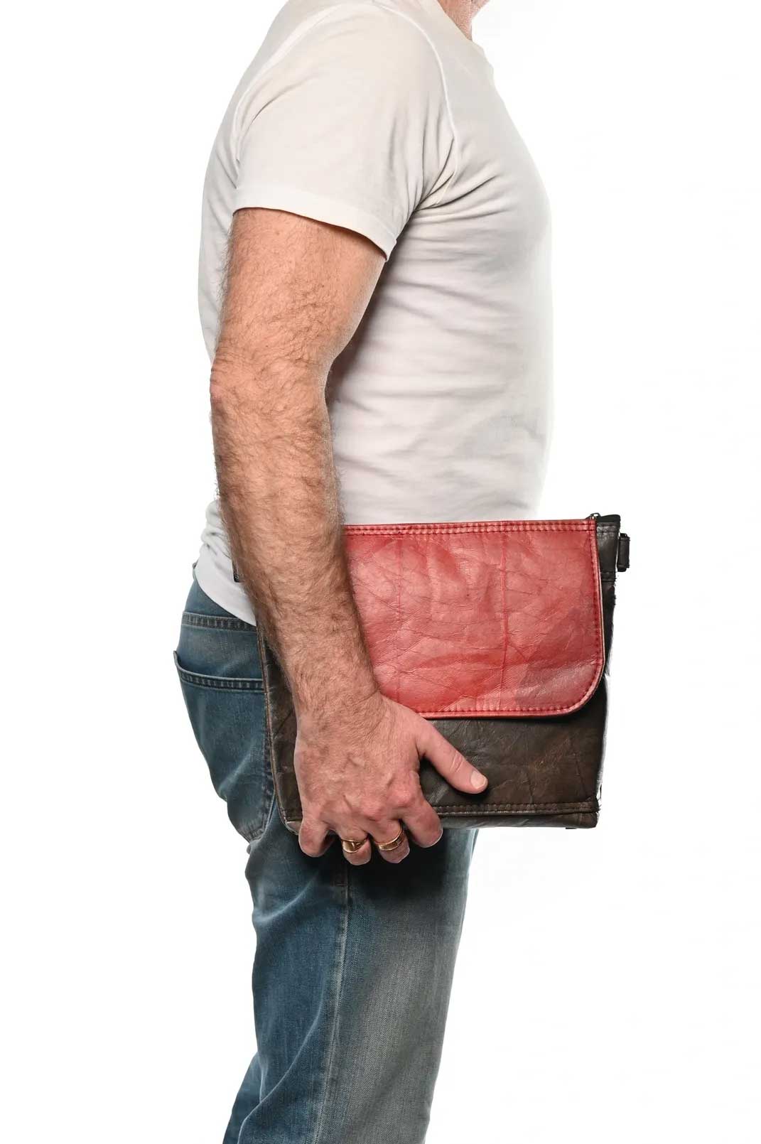 Vegan Leather Unisex Messenger Bag - Red & Brown